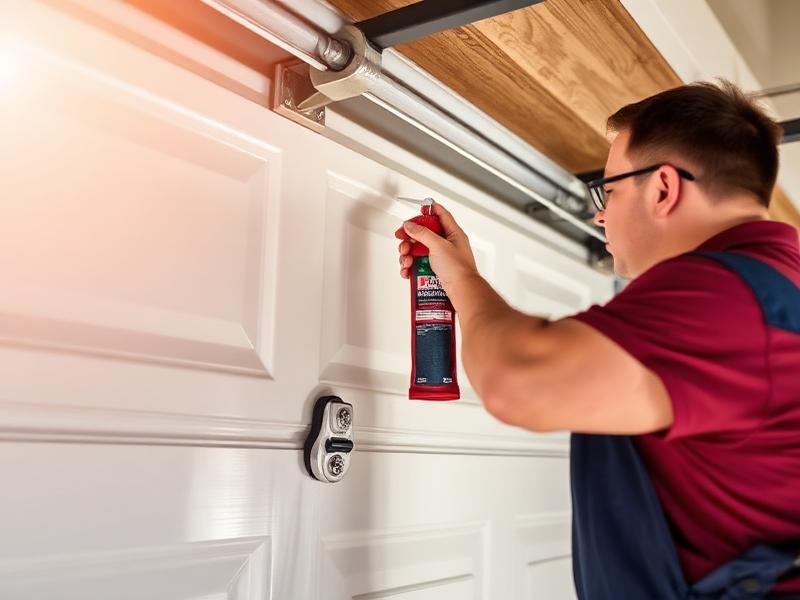 Modern garage door on a sunny summer day with clear blue sky